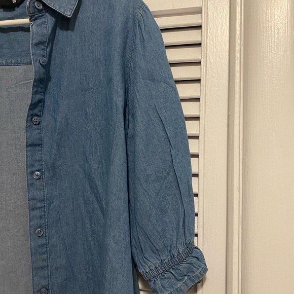 Joe Fresh Puff Sleeve Denim Button Down Top - Picture 3 of 5